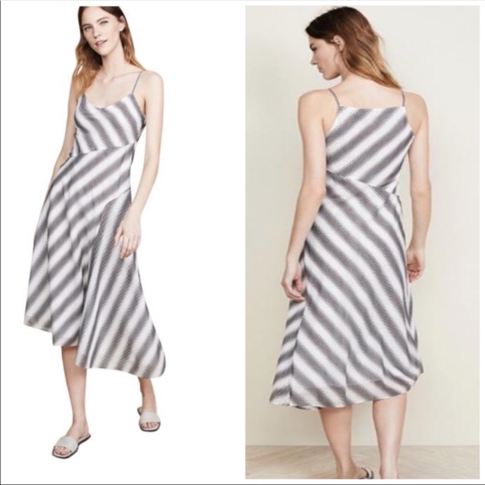 Theory Black and White Striped Midi Dress